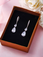 Load image into Gallery viewer, Wedding Double Teardrop CZ Dangle Earrings, Hook Dangle Earrings, Cz Dangle Earrings, Drop Dangle Earrings, Brass Dangle Earrings
