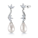 Load image into Gallery viewer, Freshwater Cultural Pearl Marquies CZ Flower Earrings, Pearl Dangle Earrings, Cz Dangle Earrings, Brass Dangle earrings
