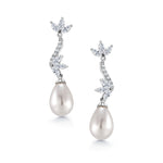 Load image into Gallery viewer, Freshwater Cultural Pearl Marquies CZ Flower Earrings, Pearl Dangle Earrings, Cz Dangle Earrings, Brass Dangle earrings
