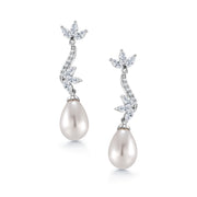 Freshwater Cultural Pearl Marquies CZ Flower Earrings, Pearl Dangle Earrings, Cz Dangle Earrings, Brass Dangle earrings