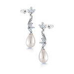 Load image into Gallery viewer, Freshwater Cultural Pearl Marquies CZ Flower Earrings, Pearl Dangle Earrings, Cz Dangle Earrings, Brass Dangle earrings
