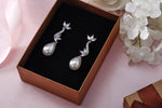 Load image into Gallery viewer, Freshwater Cultural Pearl Marquies CZ Flower Earrings, Pearl Dangle Earrings, Cz Dangle Earrings, Brass Dangle earrings
