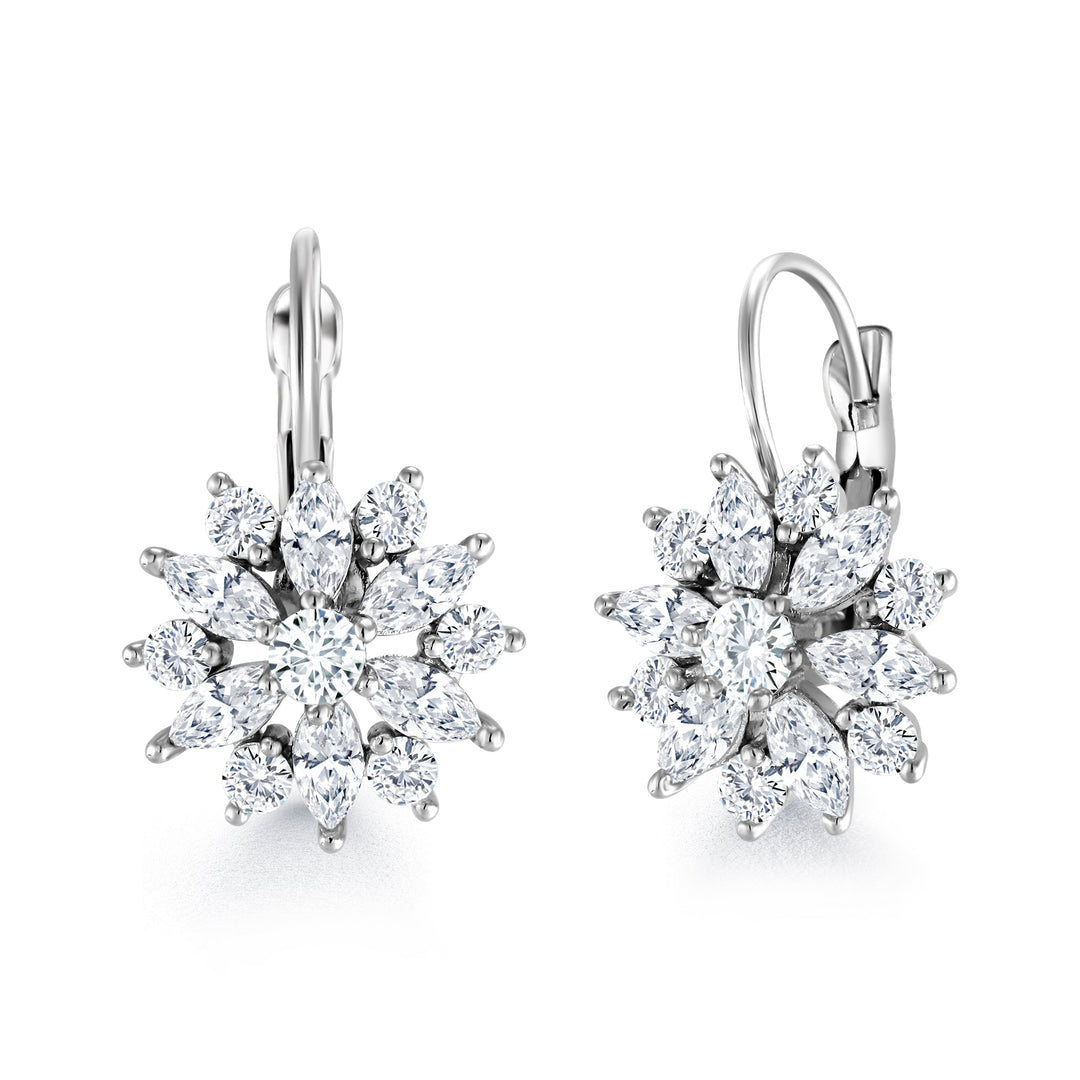 Flower Design Marquise Earrings, Marquise Cz Dangle Earrings, Wedding Dangle Earrings, Brass Dangle Earrings