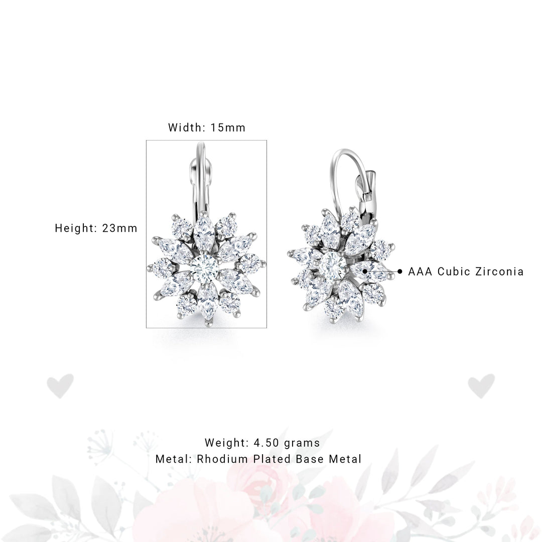 Flower Design Marquise Earrings, Marquise Cz Dangle Earrings, Wedding Dangle Earrings, Brass Dangle Earrings