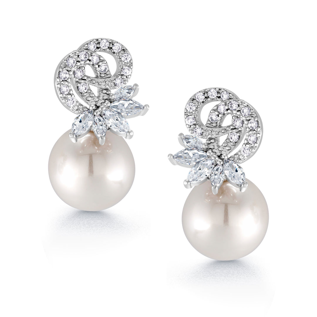 Pearl And CZ Stud Earrings For Women, Wedding Pearl And Cz Stud Earrings, Perfect For Any Occasion