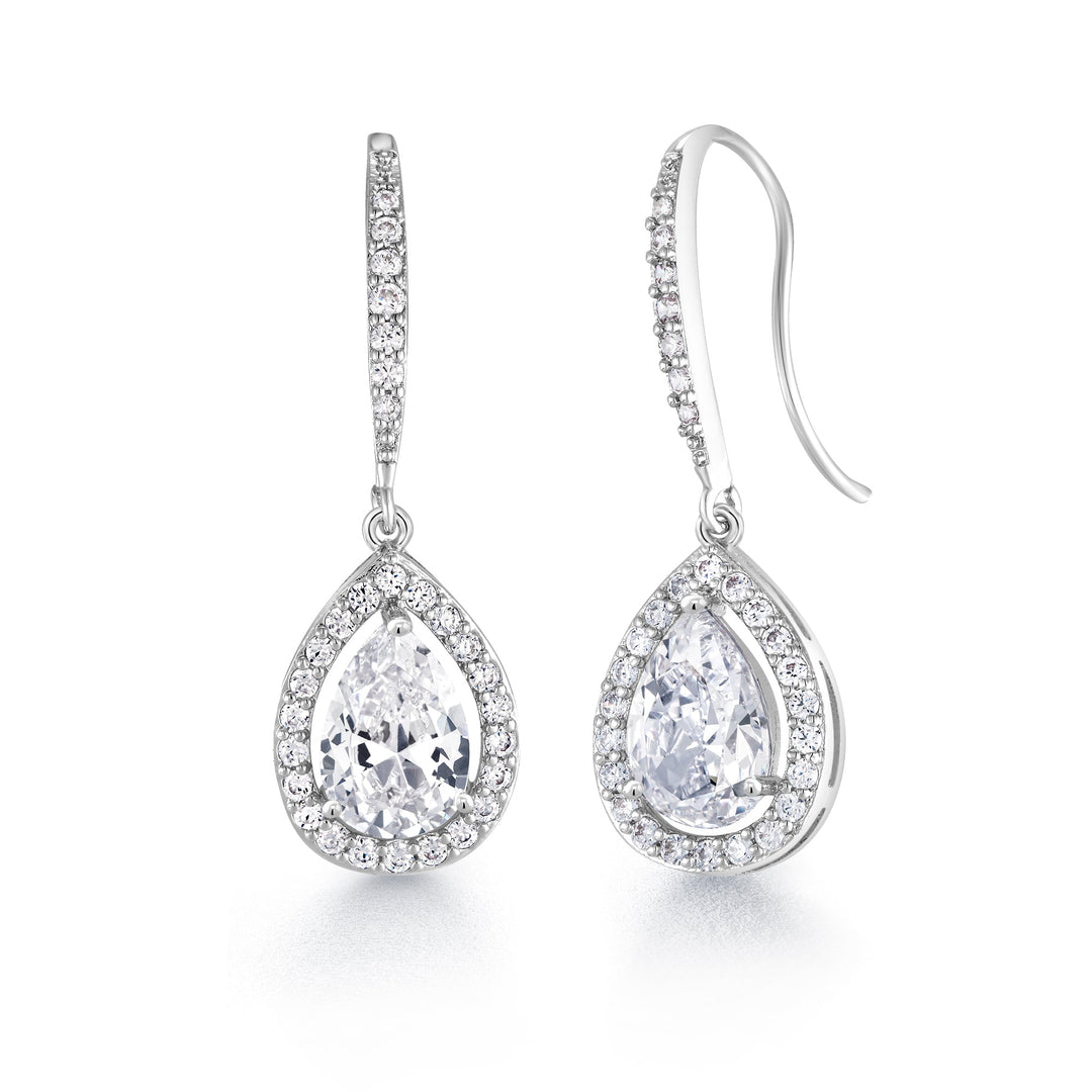 Wedding Tear Drop Cz Rhodium Plated Silver Tone Earrings, Pear Shape Earrings, Dangle Earrings, Tear Drop Earrings, Water Drop Earrings, Rain Drop Earrings, Drop Earrings