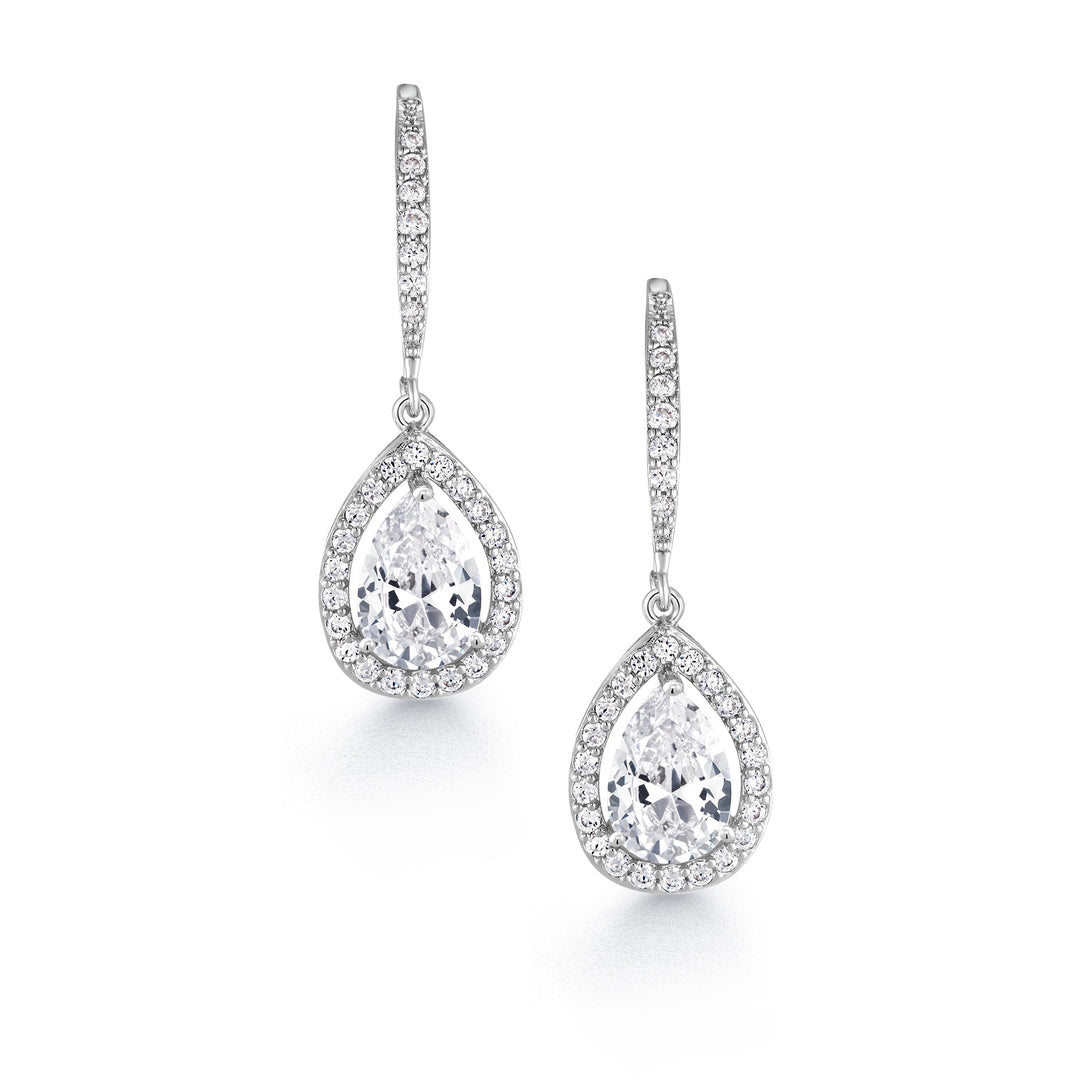 Wedding Tear Drop Cz Rhodium Plated Silver Tone Earrings, Pear Shape Earrings, Dangle Earrings, Tear Drop Earrings, Water Drop Earrings, Rain Drop Earrings, Drop Earrings
