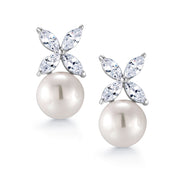Clover Pearl Stud Earrings, Pearl stud Earrings, Marquise Cz Studs, Clover studs, Brass Studs