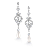 Load image into Gallery viewer, Freshwater Cultural Pearl Wedding Earrings, Weddings Dangle Earrings, Pearl Dangle Earrings, Cz Dangle Earrings, Brass Earrings
