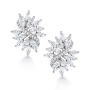 Wedding Flower Design Marquise and Round CZ Studs Earrings, Marquise Earrings, Cz Earrings, Multi Cz Earrings, Push back Earrings, Brass Earrings