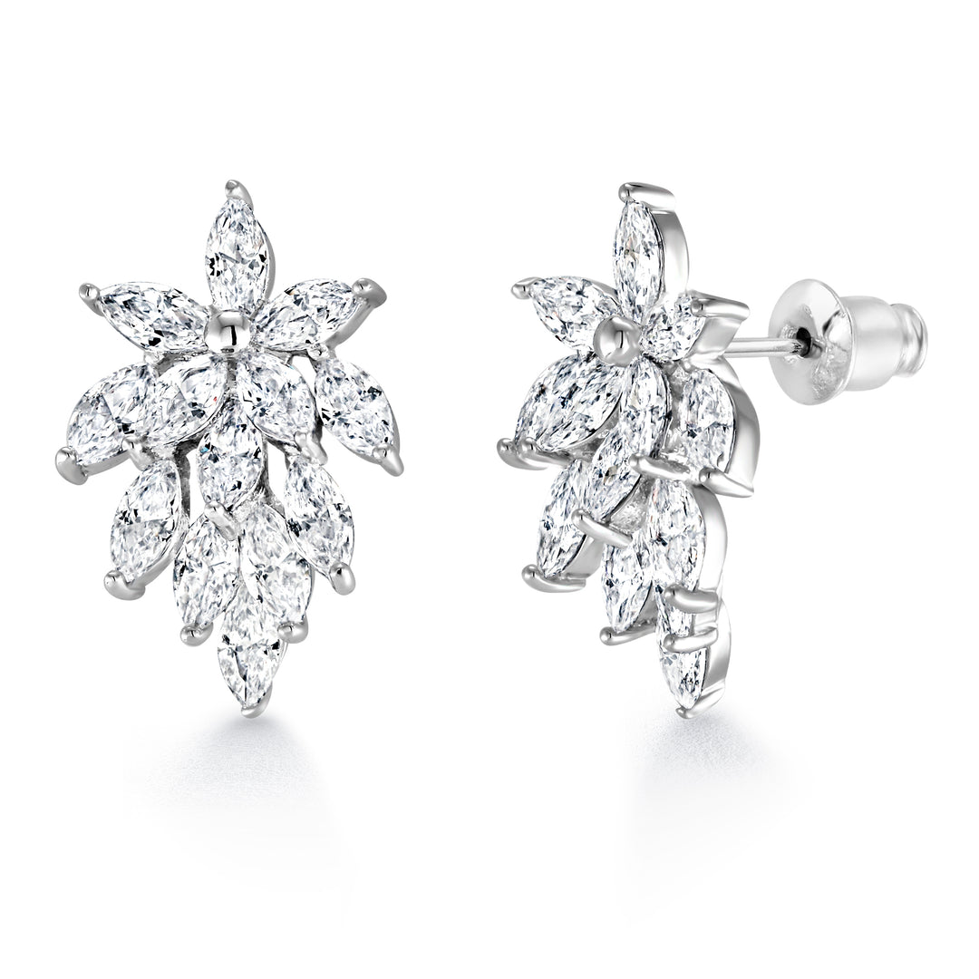 Wedding Flower Design Marquise CZ Vintage Earrings, Leaf Style Earrings, Perfect for any occasion
