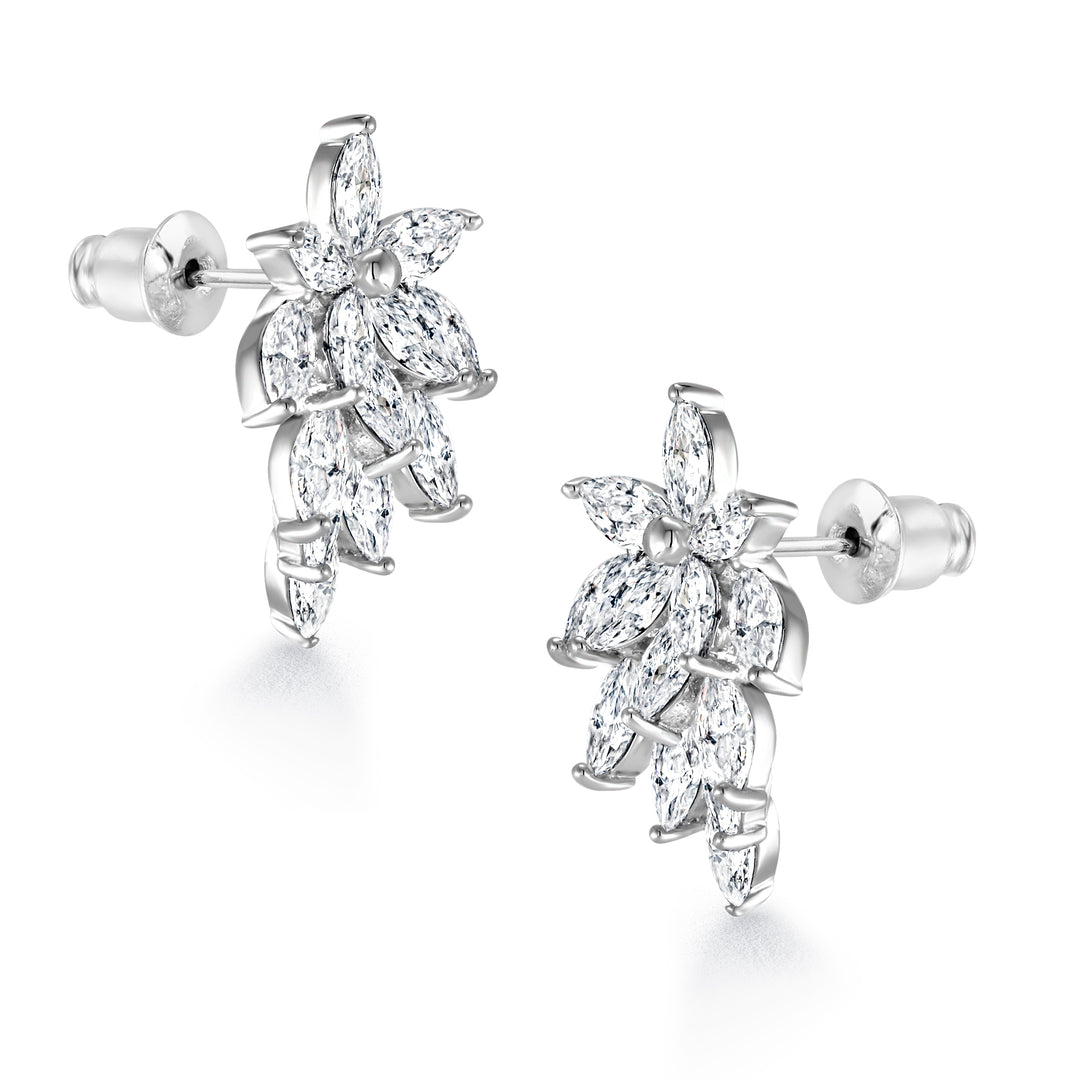 Wedding Flower Design Marquise CZ Vintage Earrings, Leaf Style Earrings, Perfect for any occasion