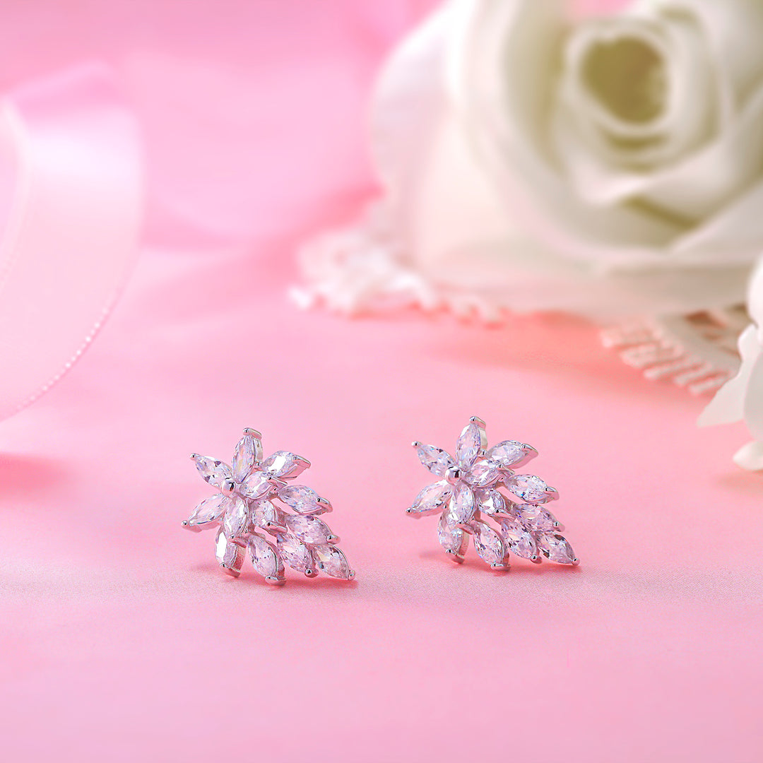 Wedding Flower Design Marquise CZ Vintage Earrings, Leaf Style Earrings, Perfect for any occasion
