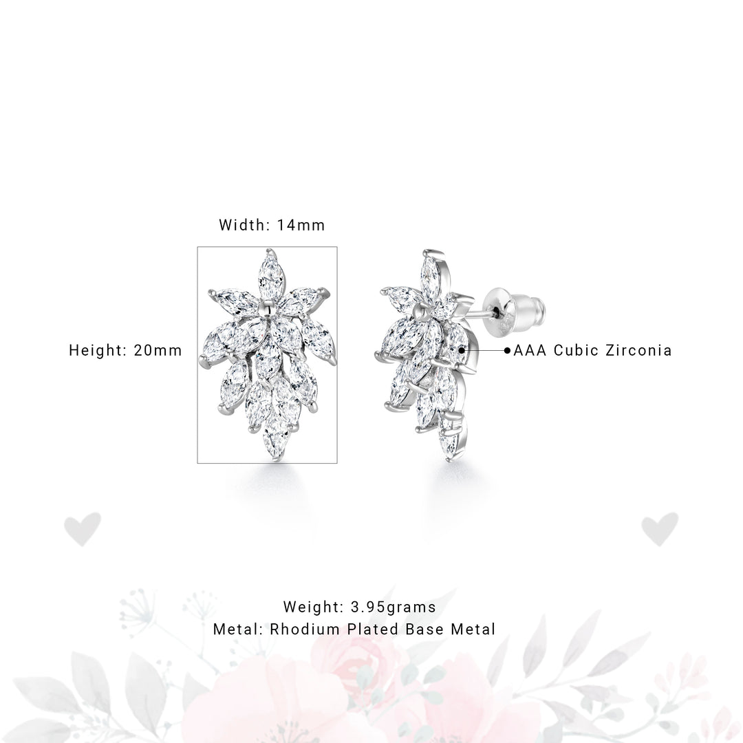 Wedding Flower Design Marquise CZ Vintage Earrings, Leaf Style Earrings, Perfect for any occasion