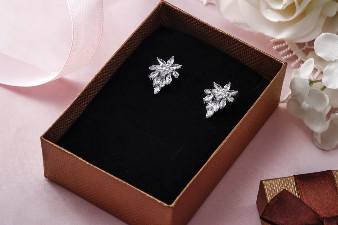 Wedding Flower Design Marquise CZ Vintage Earrings, Leaf Style Earrings, Perfect for any occasion