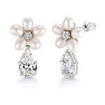 Load image into Gallery viewer, Teardrop CZ Flower Design Wedding Earrings, Flower Stud Earrings, Cz Dangle Earrings, Pearl Dangle Earrings, Teardrop Cz Dangle Earrings
