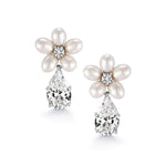 Load image into Gallery viewer, Teardrop CZ Flower Design Wedding Earrings, Flower Stud Earrings, Cz Dangle Earrings, Pearl Dangle Earrings, Teardrop Cz Dangle Earrings
