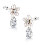 Load image into Gallery viewer, Teardrop CZ Flower Design Wedding Earrings, Flower Stud Earrings, Cz Dangle Earrings, Pearl Dangle Earrings, Teardrop Cz Dangle Earrings
