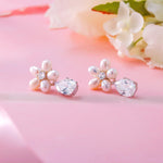 Load image into Gallery viewer, Teardrop CZ Flower Design Wedding Earrings, Flower Stud Earrings, Cz Dangle Earrings, Pearl Dangle Earrings, Teardrop Cz Dangle Earrings
