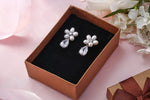 Load image into Gallery viewer, Teardrop CZ Flower Design Wedding Earrings, Flower Stud Earrings, Cz Dangle Earrings, Pearl Dangle Earrings, Teardrop Cz Dangle Earrings
