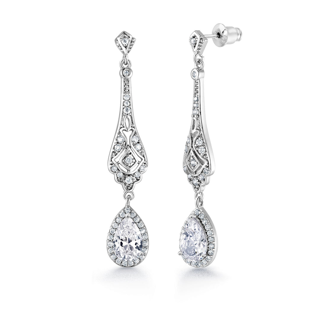 Wedding  Chandelier CZ Dangle Earrings, Halo Dangle Earrings, Cz Dangle Earrings, Chandelier Dangle Earrings, Brass Dangle Earrings