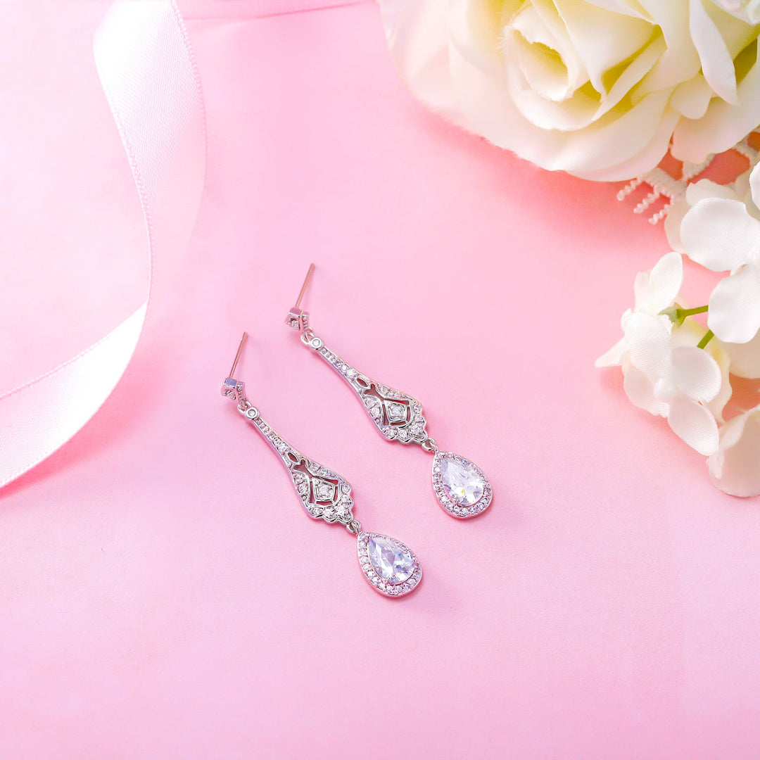 Wedding  Chandelier CZ Dangle Earrings, Halo Dangle Earrings, Cz Dangle Earrings, Chandelier Dangle Earrings, Brass Dangle Earrings