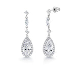 Load image into Gallery viewer, Teardrop CZ Dangle Halo Bridal Earrings, Teardrop Earrings, CZ Earrings, Pear Shape CZ Earrings, Long Drop Earrings, Push Back Earrings
