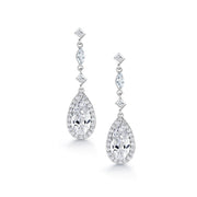 Teardrop CZ Dangle Halo Bridal Earrings, Teardrop Earrings, CZ Earrings, Pear Shape CZ Earrings, Long Drop Earrings, Push Back Earrings