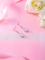Load image into Gallery viewer, Teardrop CZ Dangle Halo Bridal Earrings, Teardrop Earrings, CZ Earrings, Pear Shape CZ Earrings, Long Drop Earrings, Push Back Earrings
