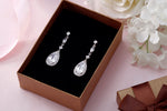 Load image into Gallery viewer, Teardrop CZ Dangle Halo Bridal Earrings, Teardrop Earrings, CZ Earrings, Pear Shape CZ Earrings, Long Drop Earrings, Push Back Earrings
