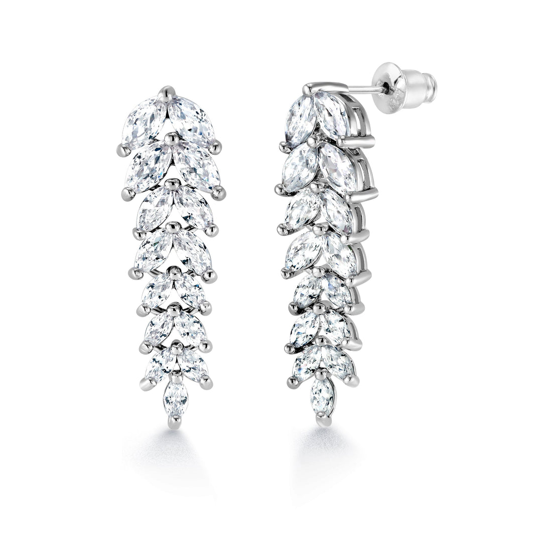 Wedding Fern Design Marquise CZ Earrings, Marquise Cz Dangle Earrings, Cz Dangle Earrings, Leaf Design Earrings, Cz Dangle EArrings, Brass Dangle Earrings