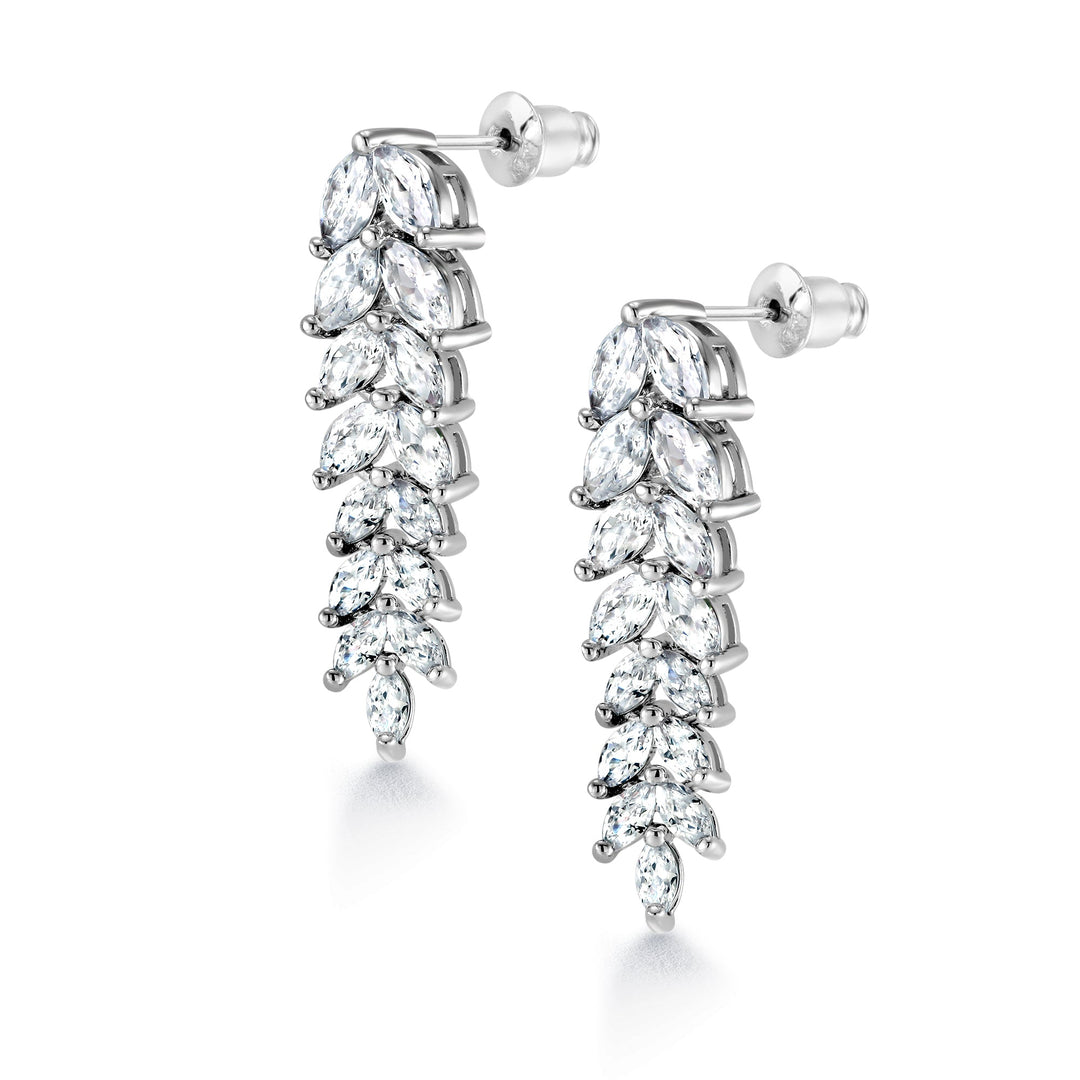 Wedding Fern Design Marquise CZ Earrings, Marquise Cz Dangle Earrings, Cz Dangle Earrings, Leaf Design Earrings, Cz Dangle EArrings, Brass Dangle Earrings
