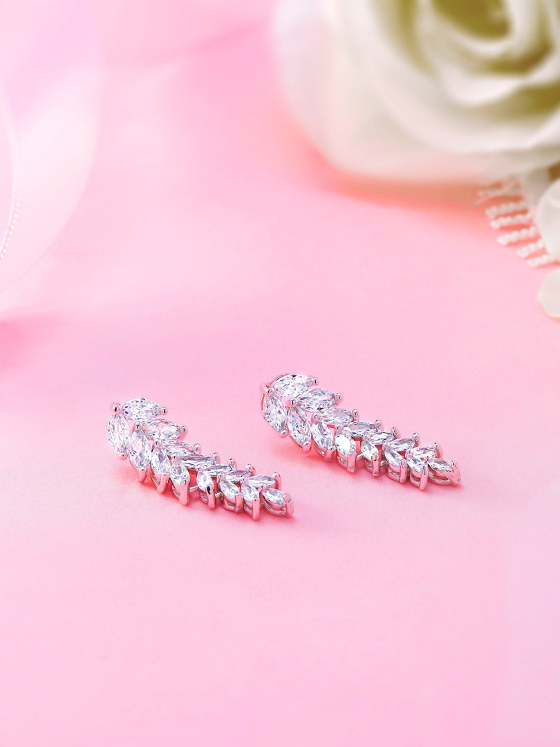 Wedding Fern Design Marquise CZ Earrings, Marquise Cz Dangle Earrings, Cz Dangle Earrings, Leaf Design Earrings, Cz Dangle EArrings, Brass Dangle Earrings
