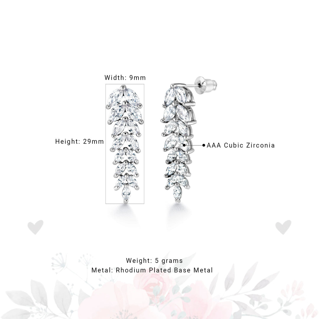 Wedding Fern Design Marquise CZ Earrings, Marquise Cz Dangle Earrings, Cz Dangle Earrings, Leaf Design Earrings, Cz Dangle EArrings, Brass Dangle Earrings