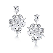 Wedding Flower Design Teardrop CZ Dangle Earrings, Wedding Flower Design Earrings, Teardrop CZ Dangle Earrings, CZ Dangle Earrings, Brass Dangle Earrings