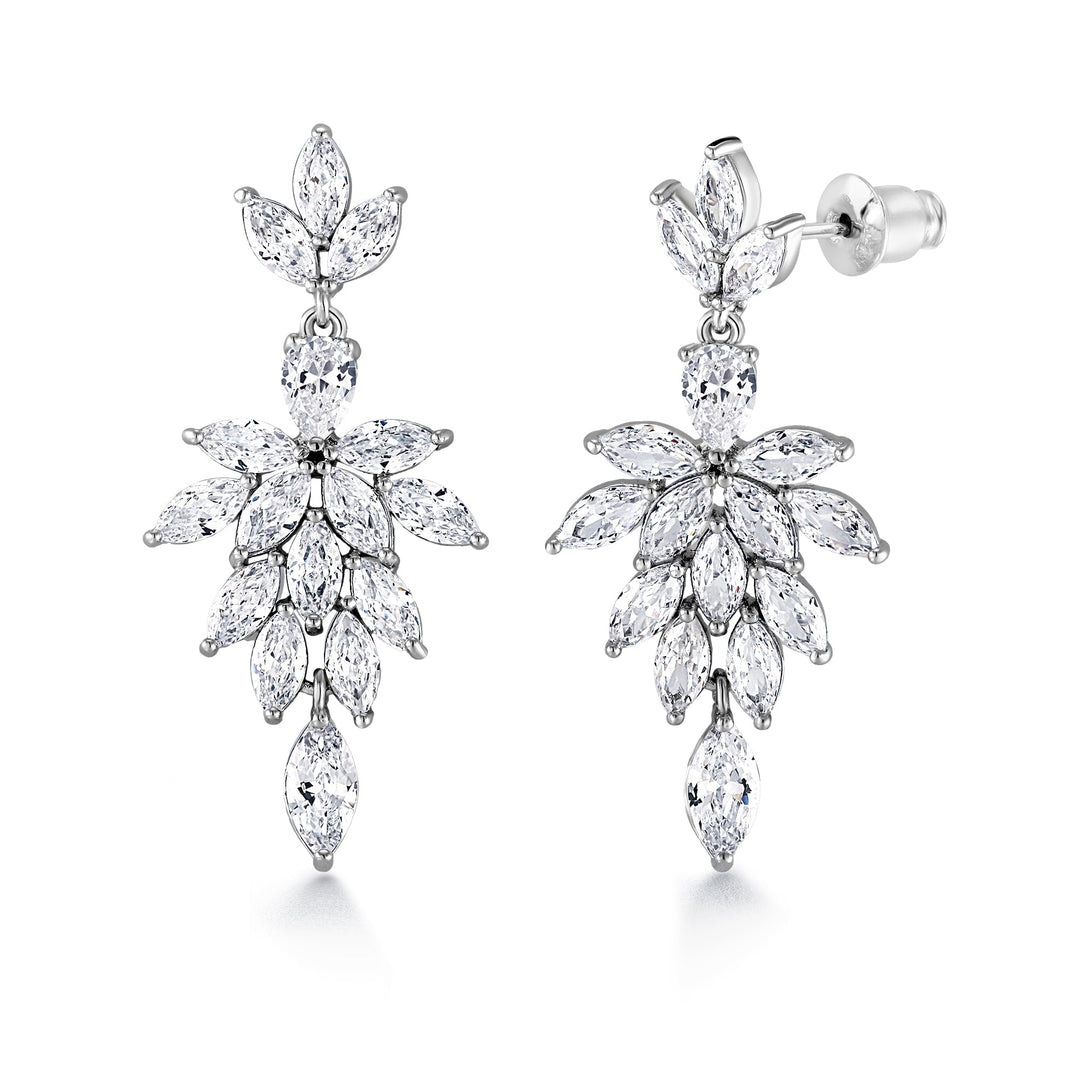Marquise CZ  Dangle Earrings, CZ  Dangle Earrings, Marquise Dangle Earrings, Flower Design Dangle Earrings, Brass Dangle Earrings