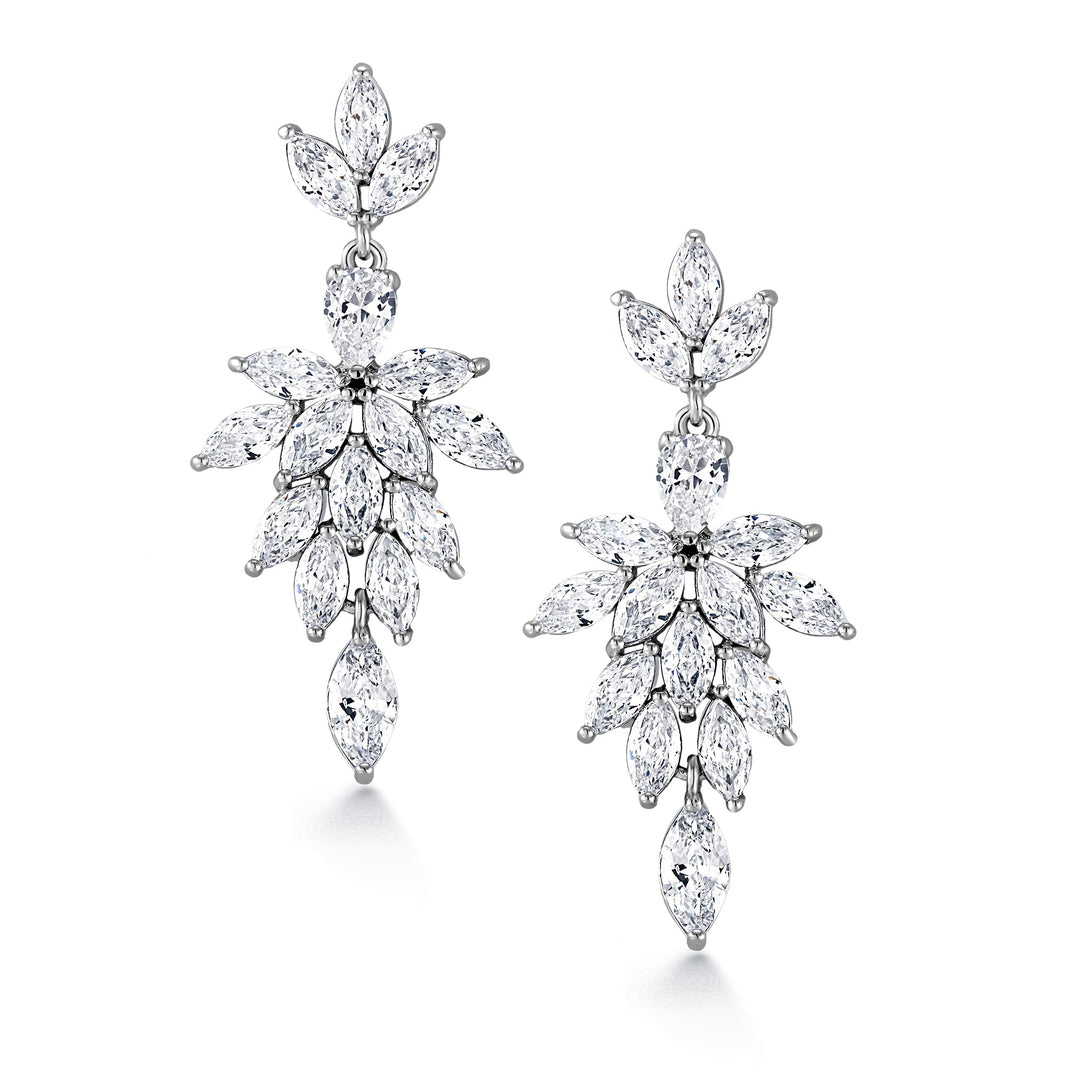 Marquise CZ  Dangle Earrings, CZ  Dangle Earrings, Marquise Dangle Earrings, Flower Design Dangle Earrings, Brass Dangle Earrings