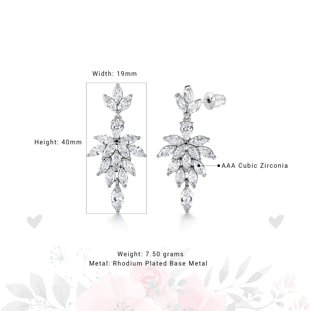 Marquise CZ  Dangle Earrings, CZ  Dangle Earrings, Marquise Dangle Earrings, Flower Design Dangle Earrings, Brass Dangle Earrings