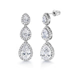 Load image into Gallery viewer, Wedding CZ Dangle Halo Earrings, CZ Dangle Earrings, Halo Dangle Earrings, Teardrop Dangle Earrings, Brass Dangle Earrings
