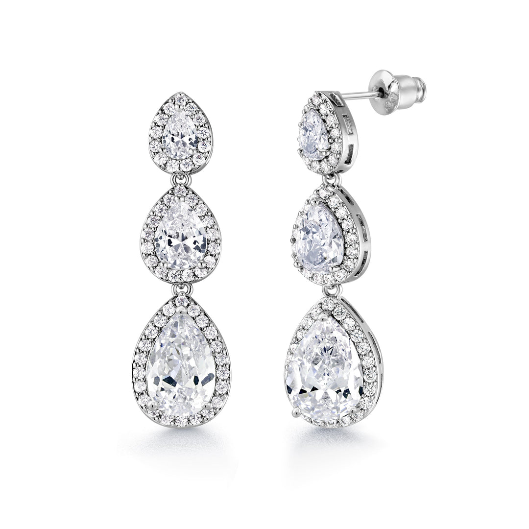 Wedding CZ Dangle Halo Earrings, CZ Dangle Earrings, Halo Dangle Earrings, Teardrop Dangle Earrings, Brass Dangle Earrings