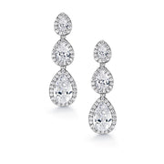 Wedding CZ Dangle Halo Earrings, CZ Dangle Earrings, Halo Dangle Earrings, Teardrop Dangle Earrings, Brass Dangle Earrings