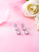Load image into Gallery viewer, Wedding CZ Dangle Halo Earrings, CZ Dangle Earrings, Halo Dangle Earrings, Teardrop Dangle Earrings, Brass Dangle Earrings
