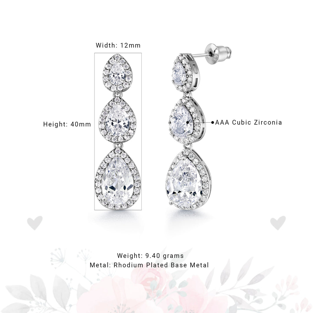Wedding CZ Dangle Halo Earrings, CZ Dangle Earrings, Halo Dangle Earrings, Teardrop Dangle Earrings, Brass Dangle Earrings