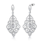 Load image into Gallery viewer, Victorian Style Lace Filigree CZ  Dangle Earrings, Victorian Style Lace Filigree Earrings, CZ  Dangle Earrings, Brass Dangle Earrings
