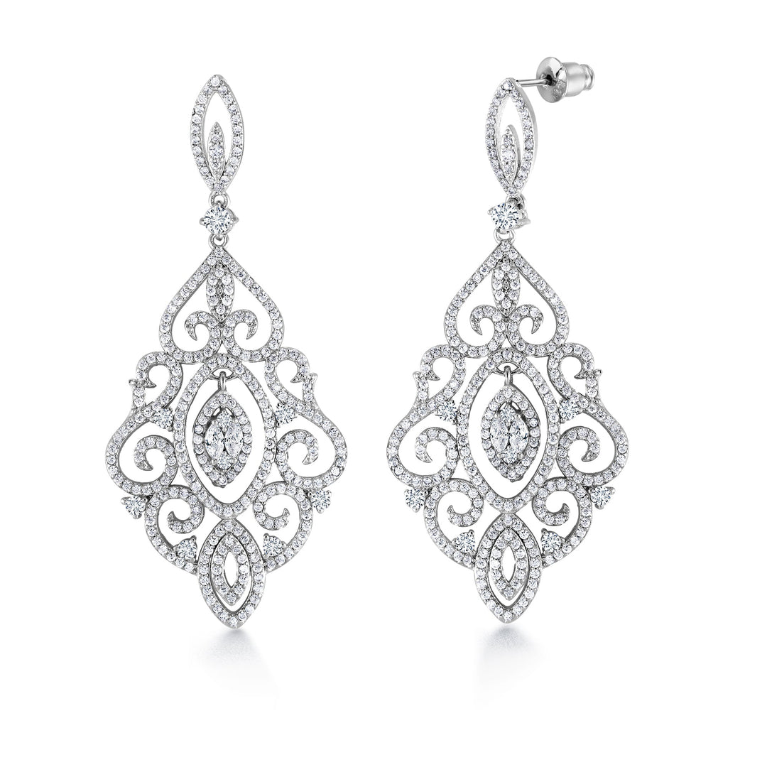 Victorian Style Lace Filigree CZ  Dangle Earrings, Victorian Style Lace Filigree Earrings, CZ  Dangle Earrings, Brass Dangle Earrings