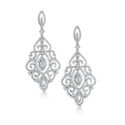 Victorian Style Lace Filigree CZ  Dangle Earrings, Victorian Style Lace Filigree Earrings, CZ  Dangle Earrings, Brass Dangle Earrings