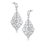 Load image into Gallery viewer, Victorian Style Lace Filigree CZ  Dangle Earrings, Victorian Style Lace Filigree Earrings, CZ  Dangle Earrings, Brass Dangle Earrings
