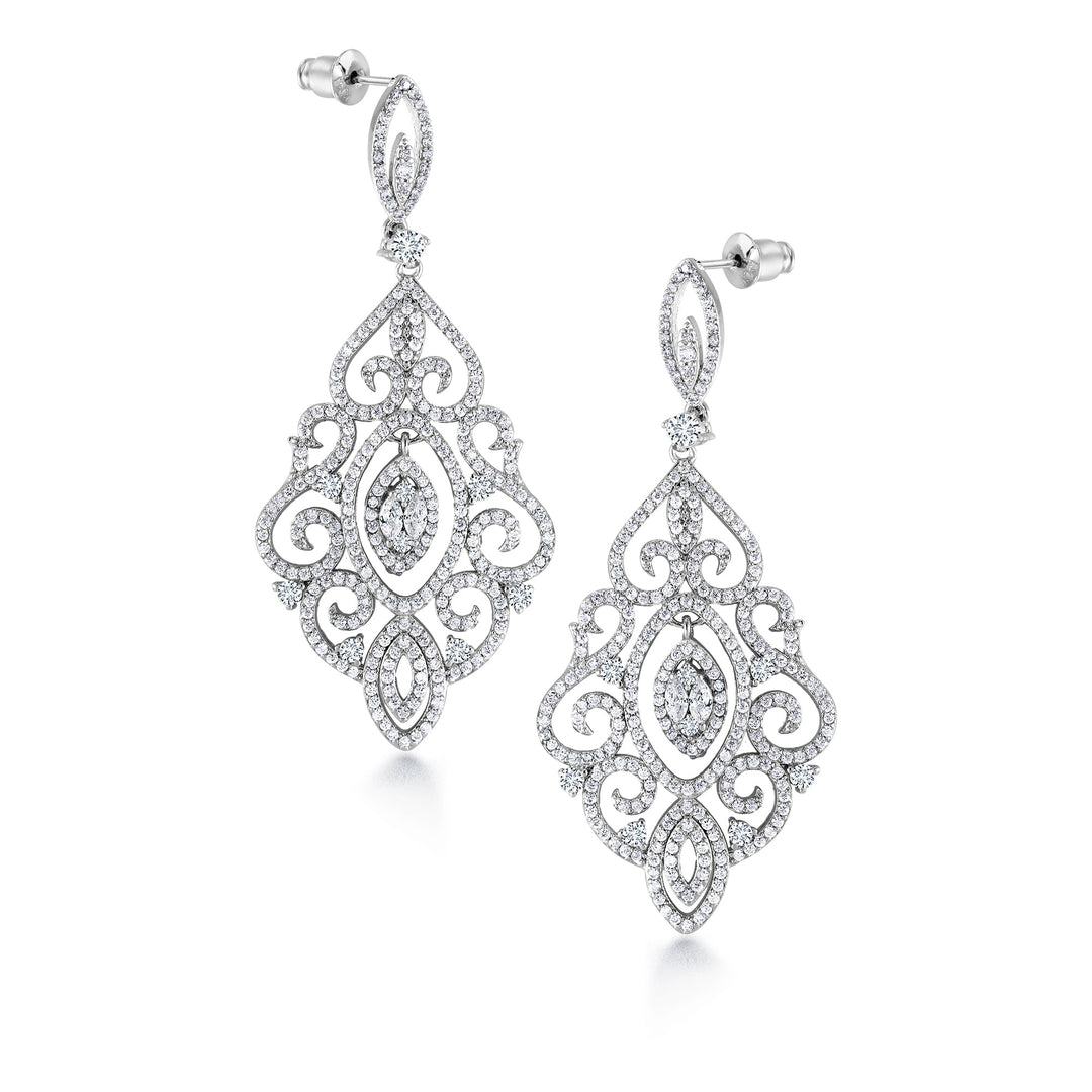 Victorian Style Lace Filigree CZ  Dangle Earrings, Victorian Style Lace Filigree Earrings, CZ  Dangle Earrings, Brass Dangle Earrings