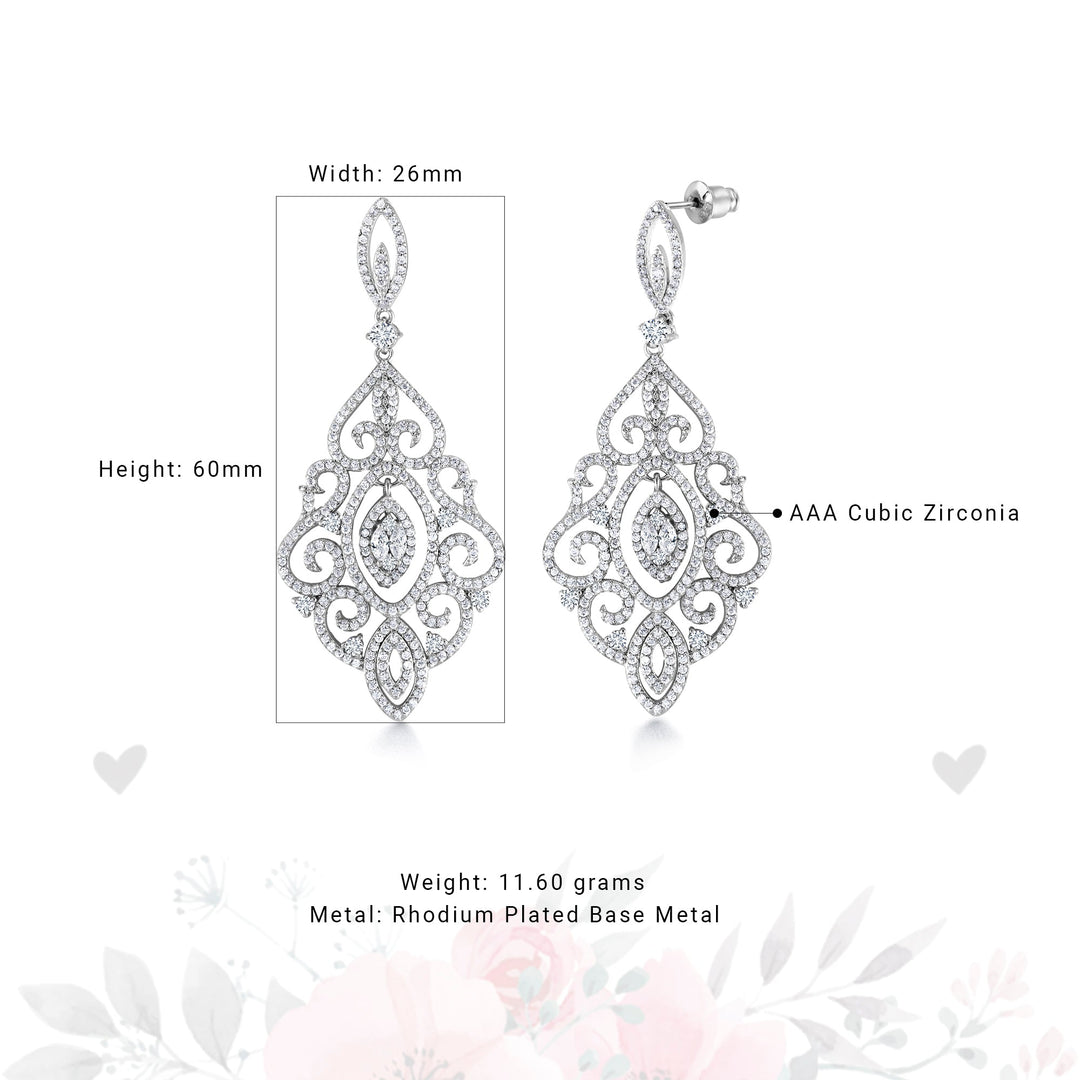 Victorian Style Lace Filigree CZ  Dangle Earrings, Victorian Style Lace Filigree Earrings, CZ  Dangle Earrings, Brass Dangle Earrings