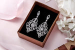 Load image into Gallery viewer, Victorian Style Lace Filigree CZ  Dangle Earrings, Victorian Style Lace Filigree Earrings, CZ  Dangle Earrings, Brass Dangle Earrings
